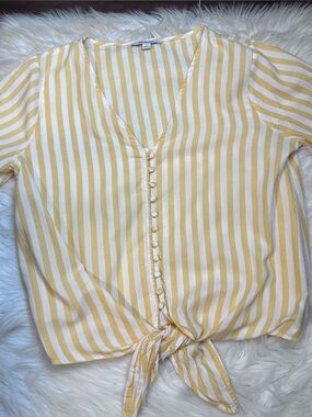 Madewell The Agency Striped Tie Front Shirt Top Womens M Cabana Yellow Preppy